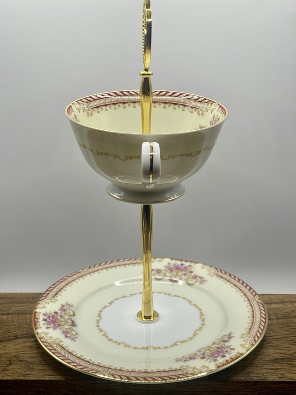 Noritake China Teacup & Saucer Tiered Jewelry Trinket Stand Handmade Japan gallery