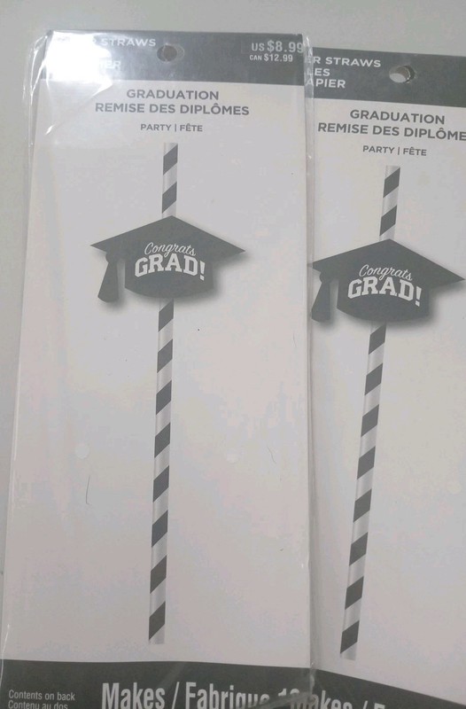 48PCS Graduation Congrats Grad! Paper Straws+ 192pcs Baking Cups Black White gallery