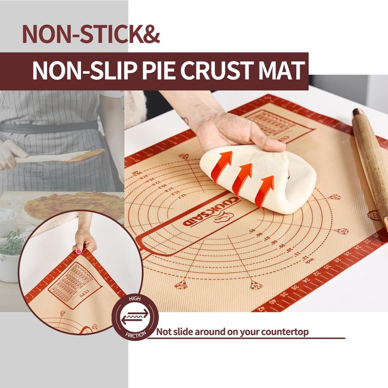 Cook's Aid Silicone Pastry Mat Extra Large with Measurements 26"L x 16"W, Red gallery