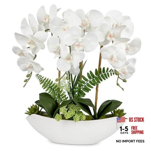 Orchid Artificial Flowers 18in White Fake Orchid Silk Flowers with White#1