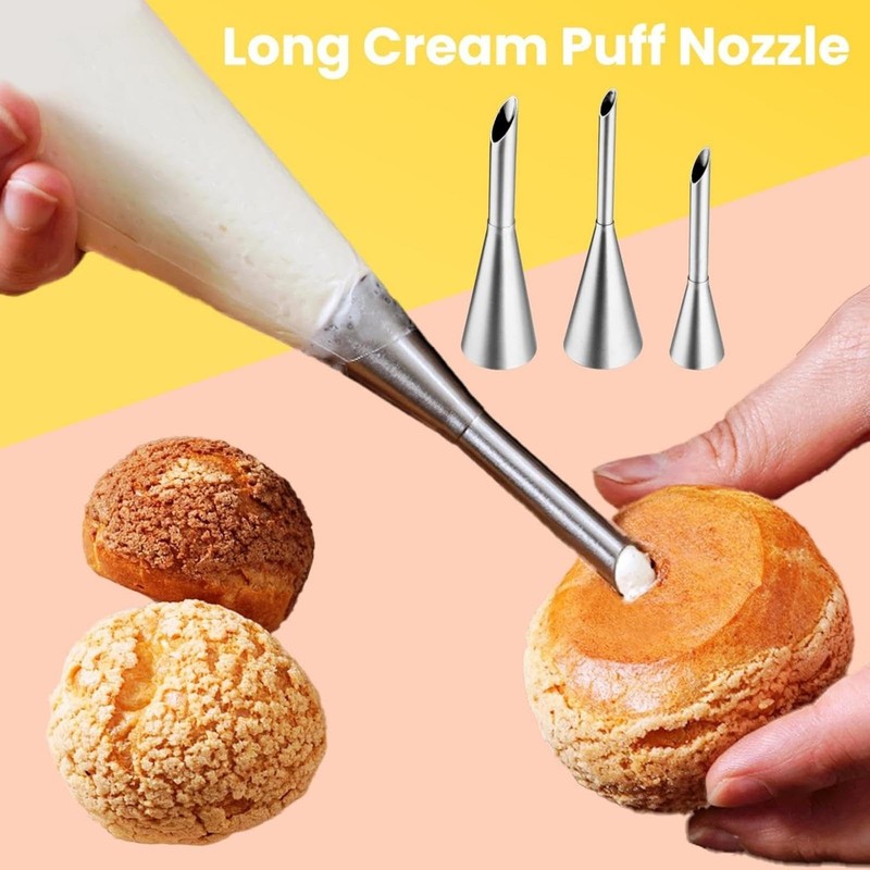 3 Pcs Puff Cream Filling Piping Tips Kit Stainless Steel Long Icing Piping No... gallery