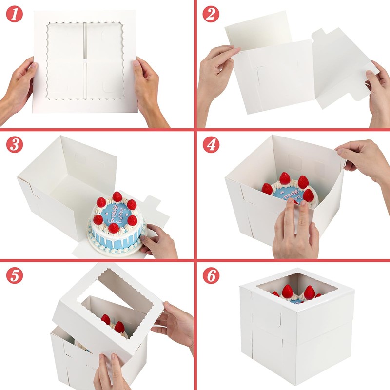 20pcs 8x8x8 Inches Cake Boxes with Window, White Bakery Dessert Boxes, Cajas ... gallery