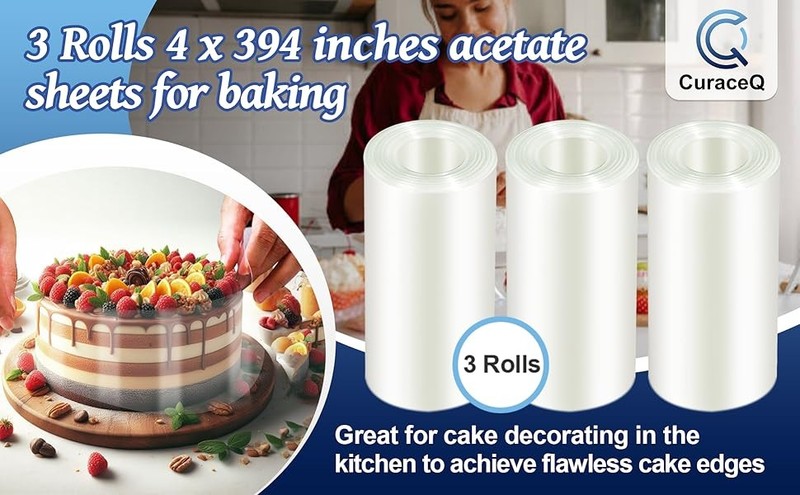 3 Rolls 4 x 394 inches of Cake Collars for Baking, Transparent Acetate Sheets, gallery