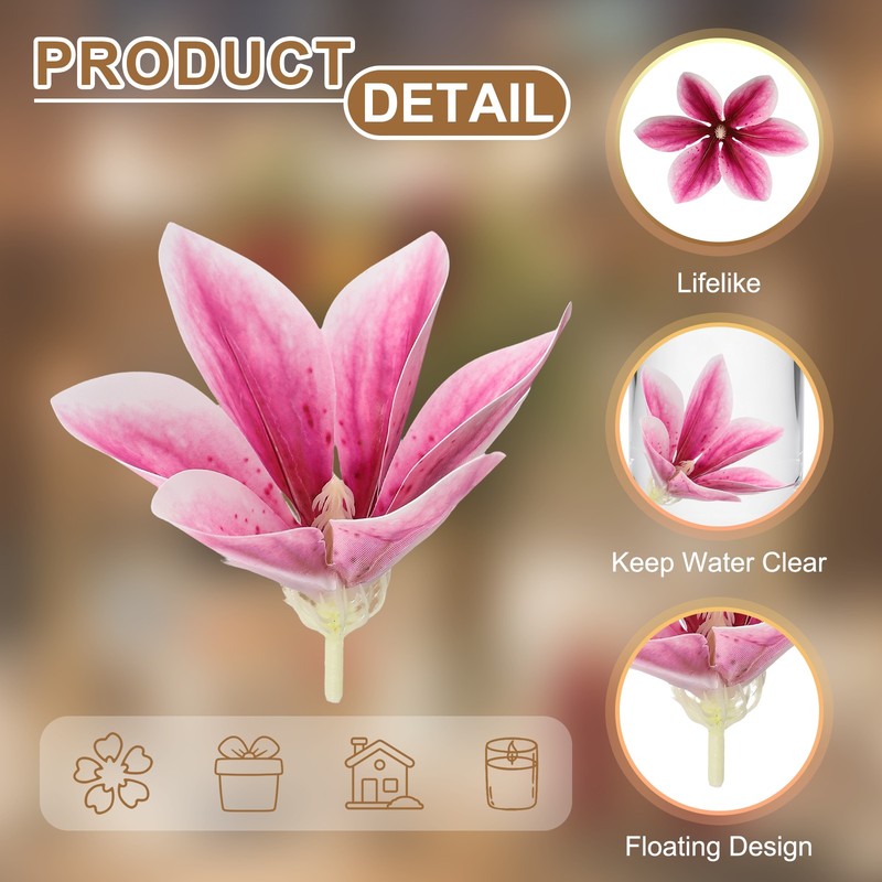 12 Pcs Floating Flowers for Centerpieces, Purple Magnolia Faux Flower Heads gallery