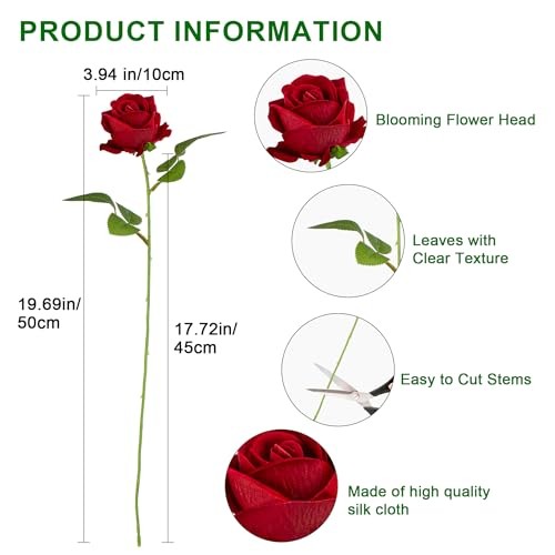 Fake Plants Roses Flowers Plastic Flowers Spring Decorations for 100 Red 100pcs gallery