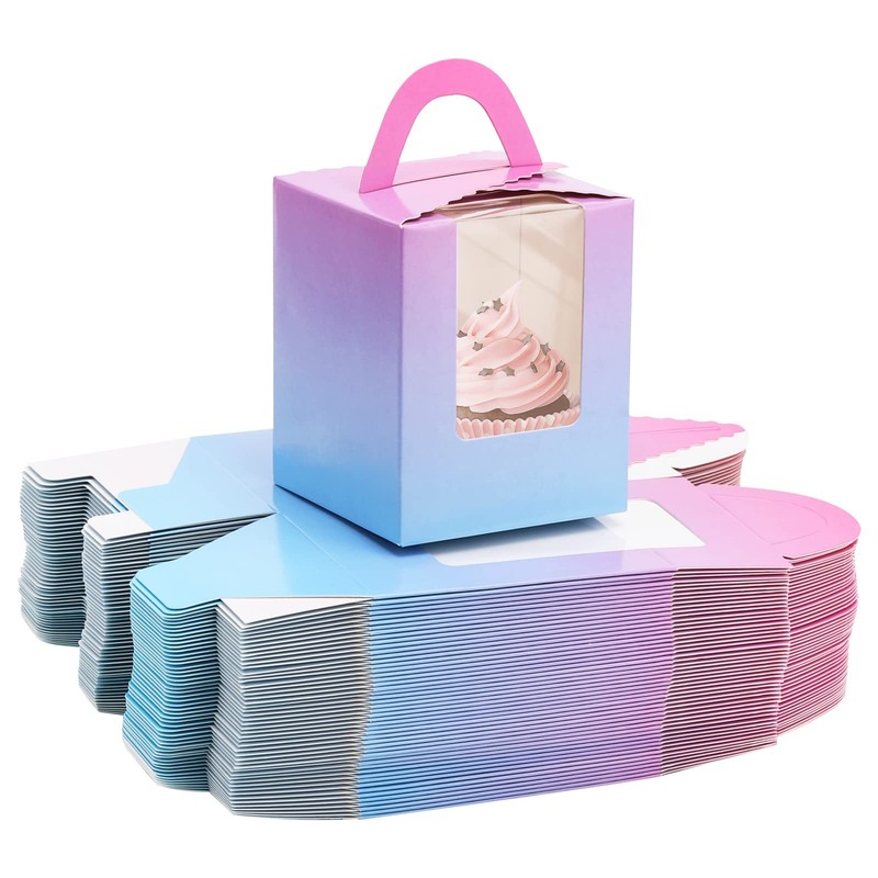 100Pcs Single Cupcake Carrier With Window Handle and Inserts 3.6in*3.6in*4.3i…