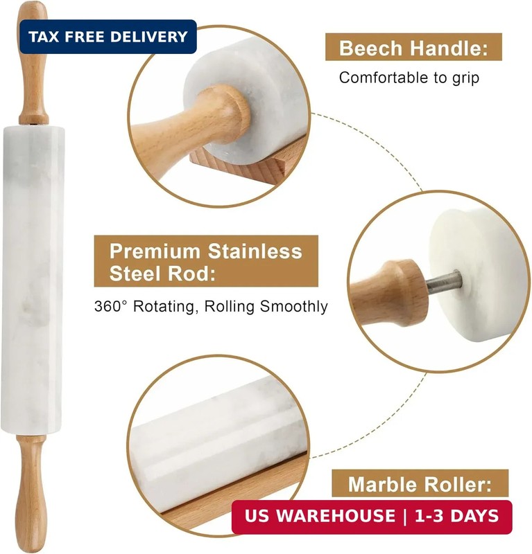 Koville African Natural Marble Rolling Pin, Non-Stick Polished Dough Roller, Pas gallery