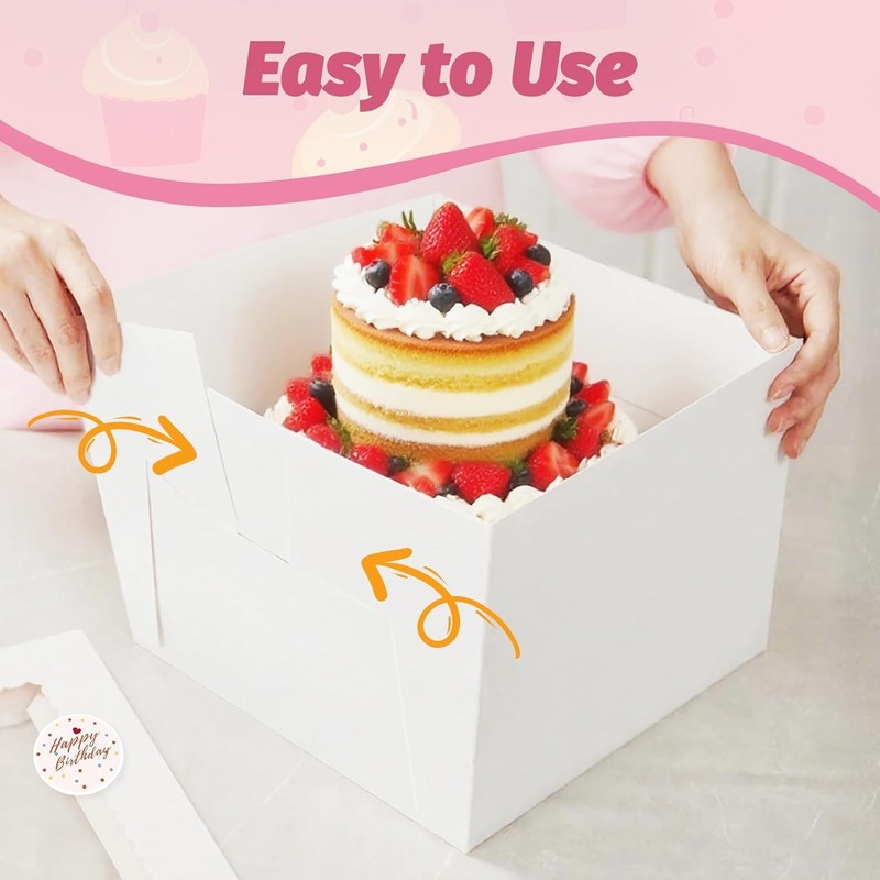 15pcs Cake Boxes,10x10x8 Inch Tall Cake Box with Window, White Bakery Boxes | gallery