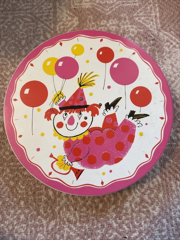 Vintage Musical Metal FABCRAFT cake Plate Pedestal With Clown WORKS Birthday
