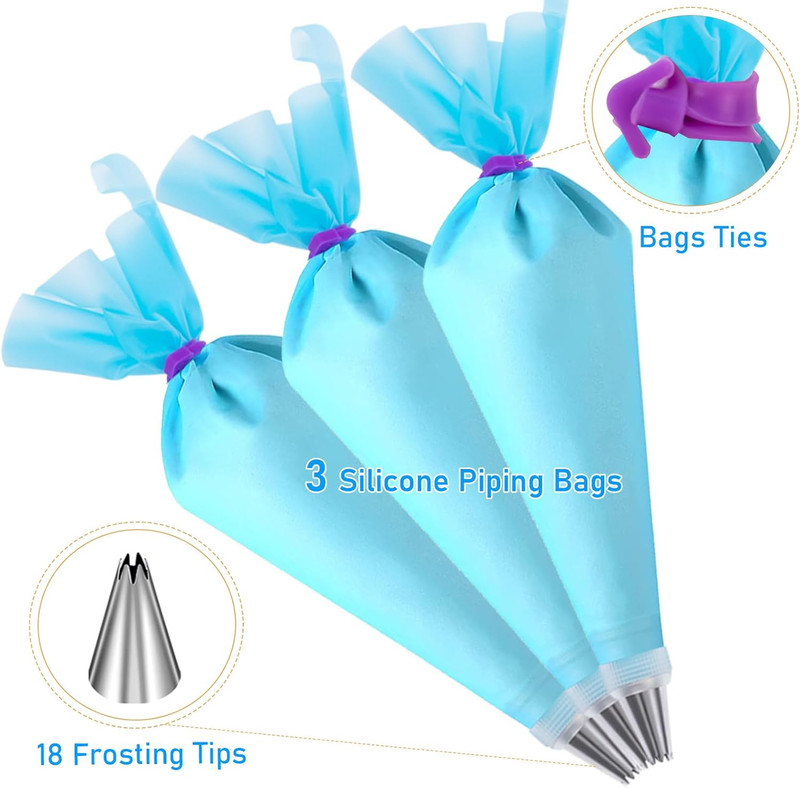 Decorating Piping Bags Set, Reusable Silicone, 18 Tips, Couplers, Ties, Cake gallery