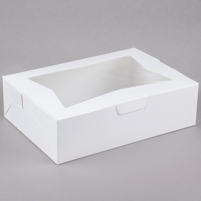 100 CASE 14" x 10" x 4" White Window 1/4 Sheet Cake Cupcake Donut Bakery Box gallery