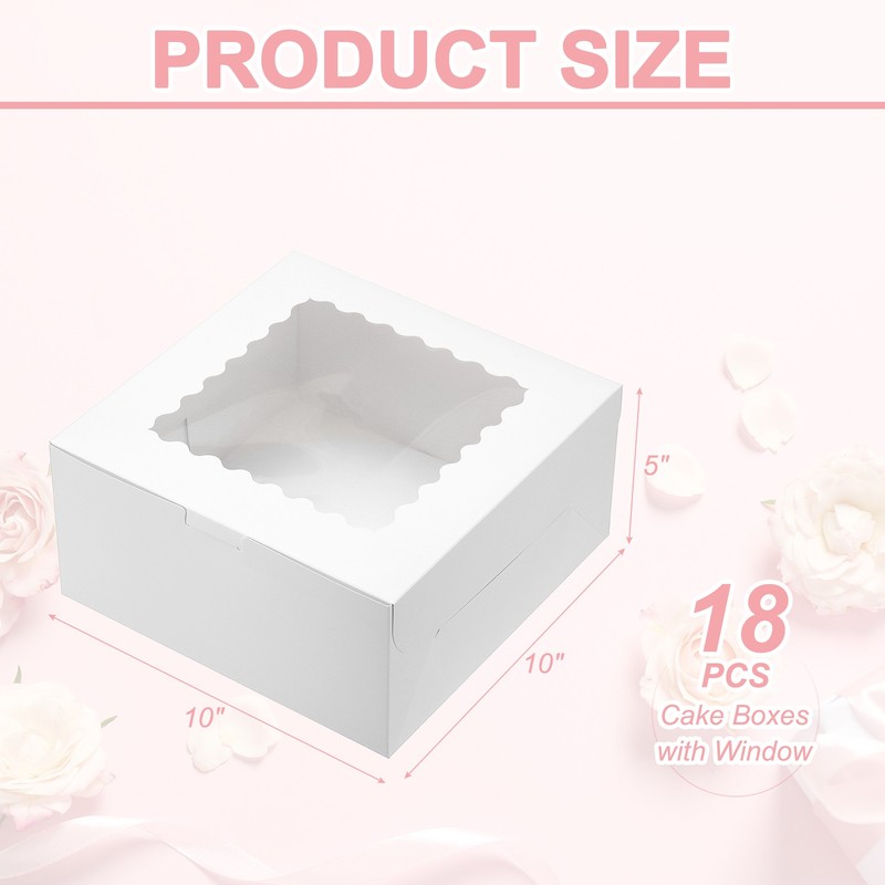 18 Pcs 10 x 10 x 5 Inch Cake Boxes with Window, White gallery