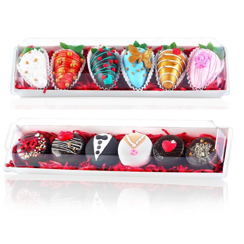 25 Pack 12 x 2.8 x 2.4 Inches Strawberry Boxes with Clear Lids,Long Macaron B…