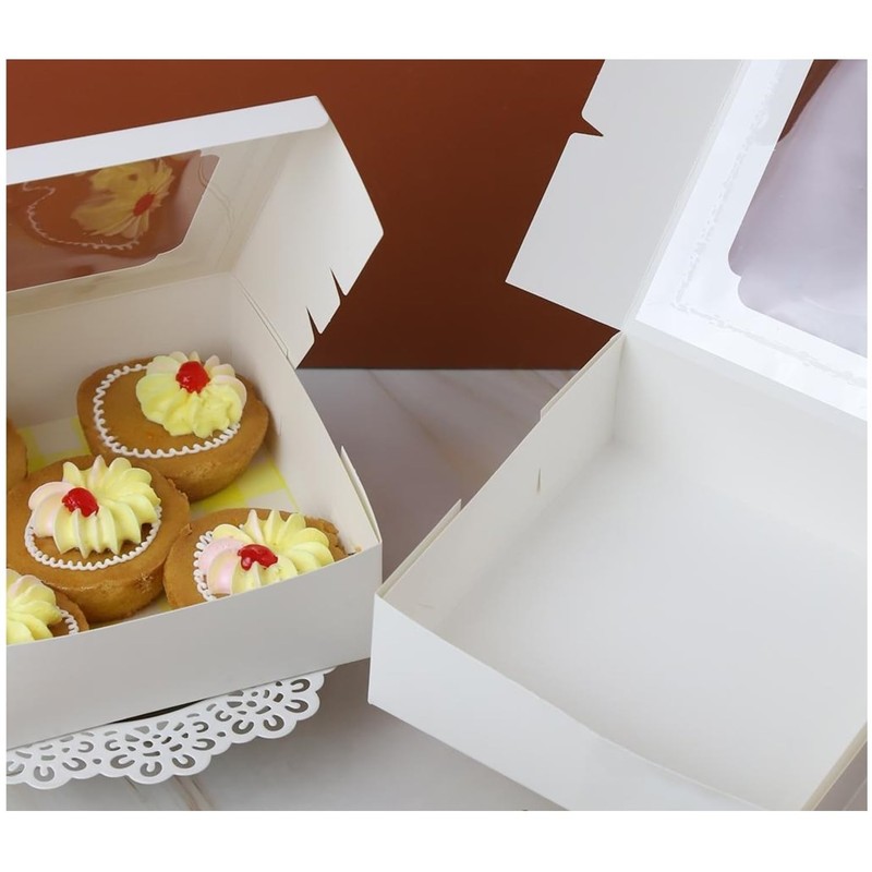 White Bakery Boxes Window Small Cookie Pastry Cake Pie Box 6x6x2 Inch 20 PCS gallery