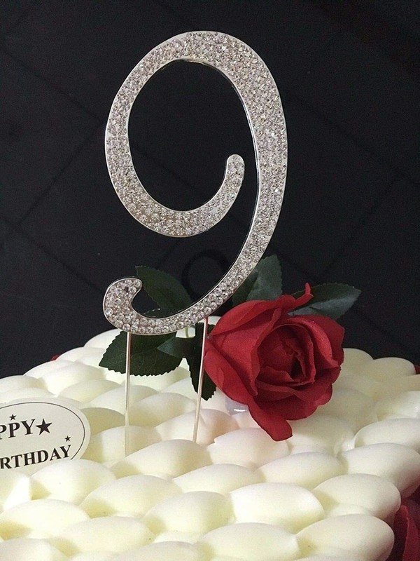 120mm Silver Rhinestone Number Cake Topper 9 Nine Birthday Anniversary – 12cm