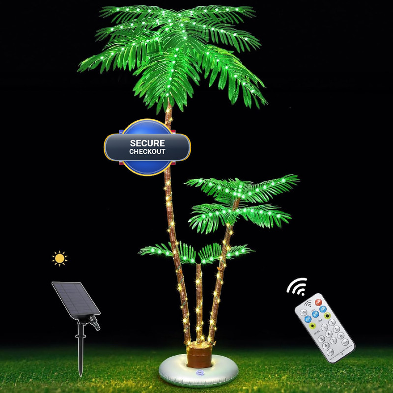 Ousheng 6Ft Triple Trunk Palm Tree Ip65 Waterproof Artificial Lighted Tree 8