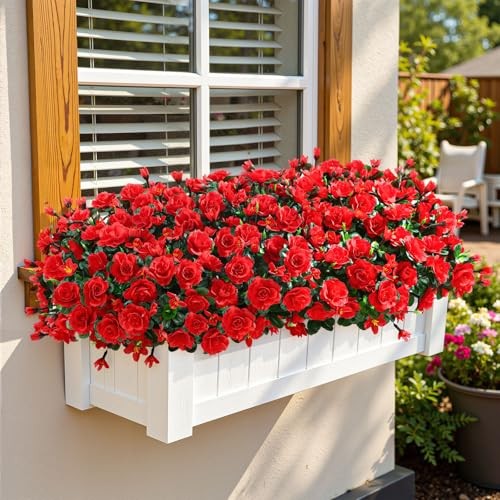 Large Bundles Artificial Flowers for Outdoors Spring Decoration, UV 8 Red gallery