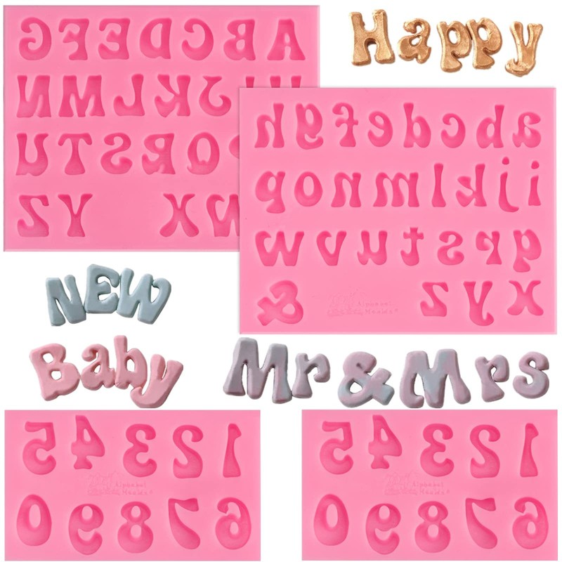 4PCS Silicone Letter Molds, Non-Stick 26 Letters and 0-9 Numbers Fondant Choc…