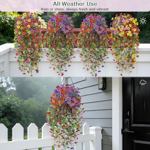 PCS Artificial Fake Hanging Flowers for Outdoor 4 Red Brown Purple Deep Purple gallery