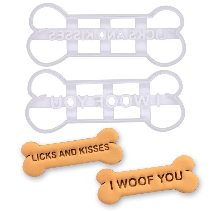 Set of 2 Dog Bone Cookie Cutters (4.7 Inch) – I WOOF YOU & LICKS & KISSES Coo…
