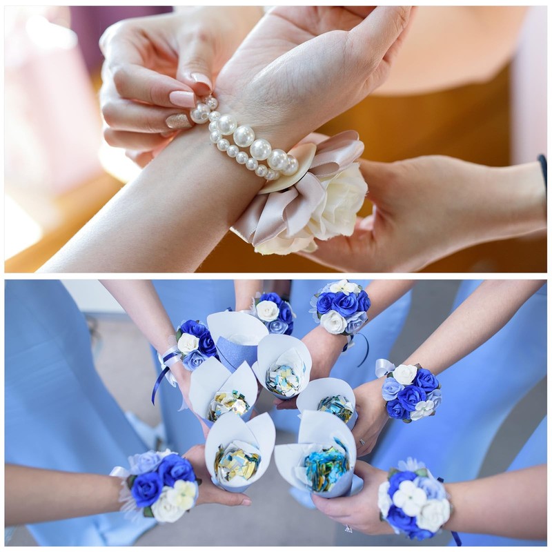 Meccanixity 6Pcs Wrist Corsage Artificial Flower Bracelets Rose Wrist Bride gallery