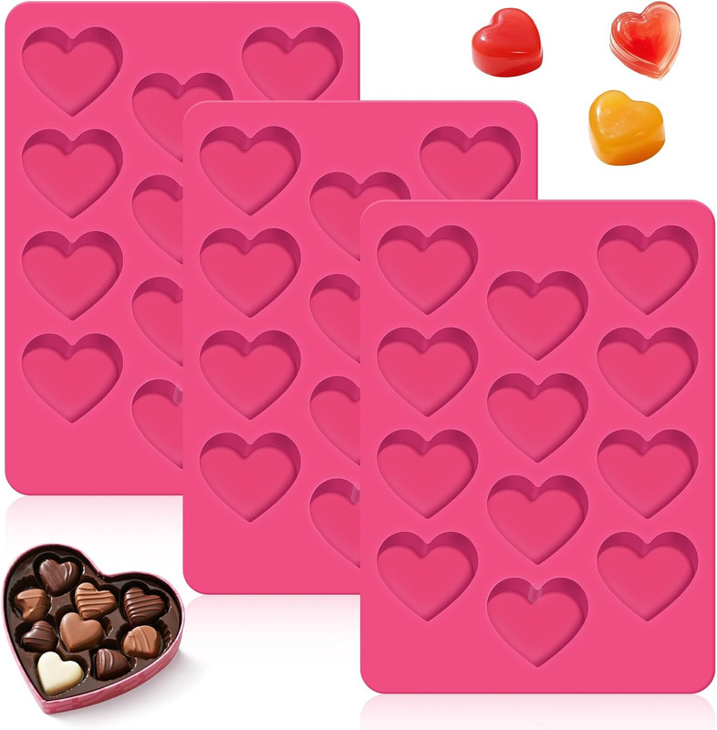 3Pcs Heart Molds Silicone, Premium Heart Silicone Mold for Baking, Chocolate, No