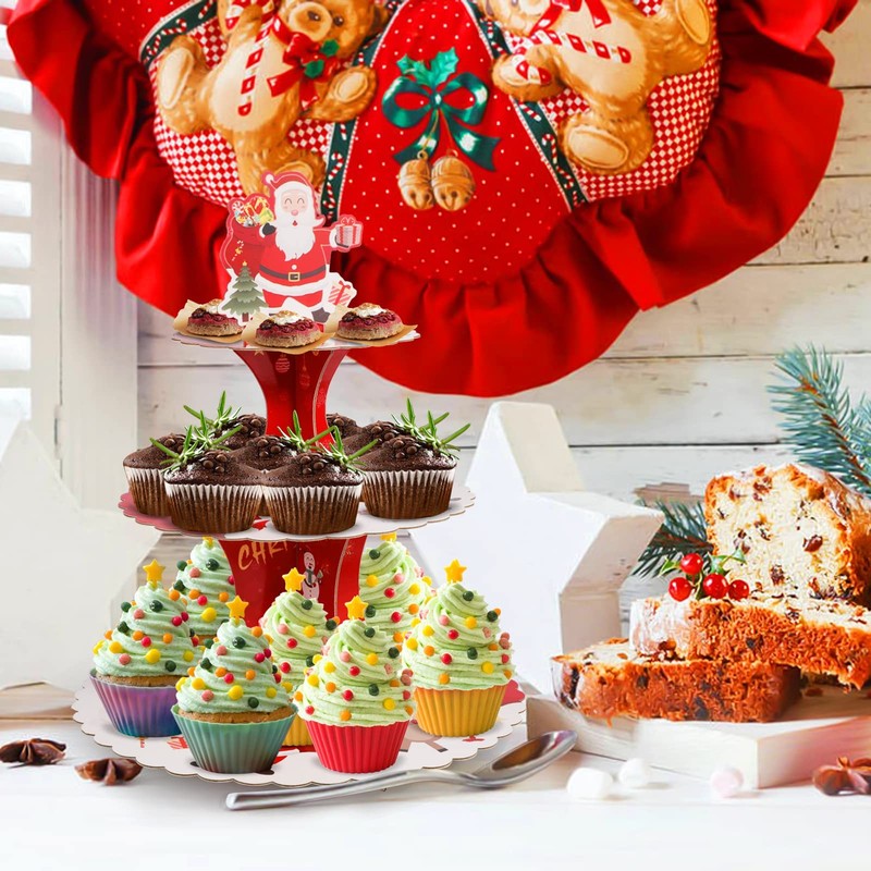3 Tiers Santa Claus Christmas Cupcake Stand, Round Shape Cake Stand Macaron D... gallery
