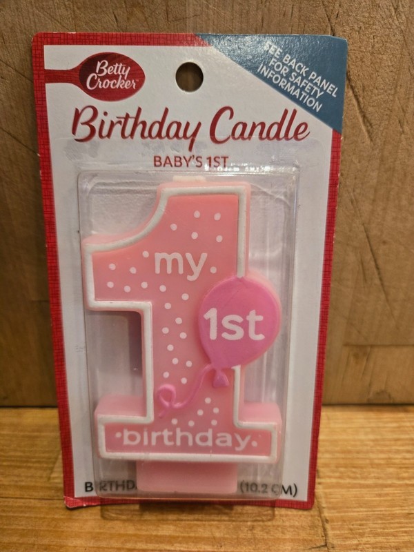 Betty Crocker Baby's 1st Birthday Age 1 Polka Dot & Balloon Pink Candle 4" New