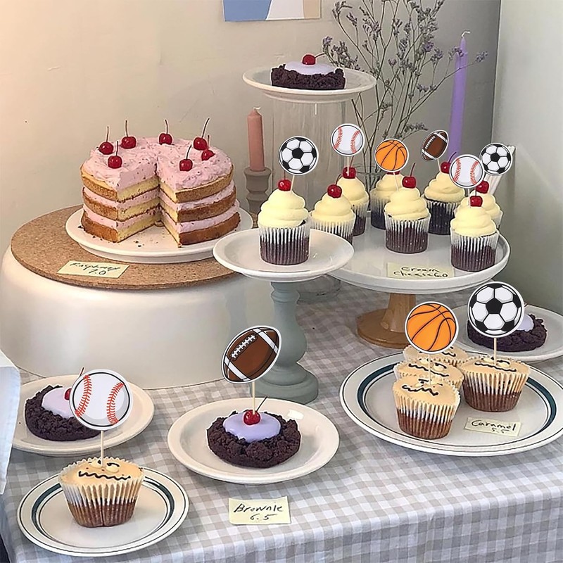 40 Pack Sports Cupcake Toppers Basketball Cupcake Toothpicks Soccer Ball gallery