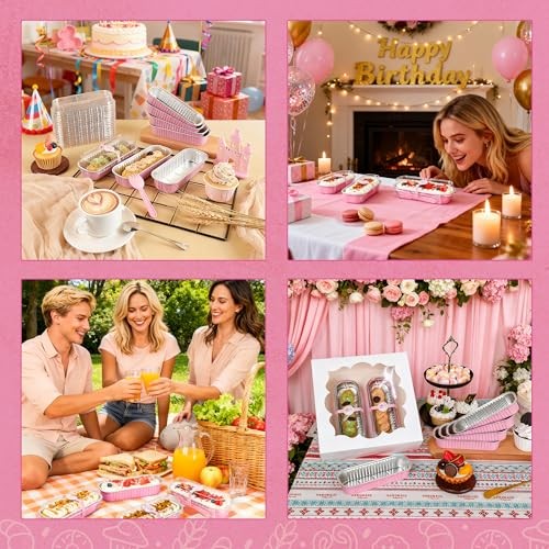 PACK Mini Cake Pans with Lids and Spoons,Rectangular Aluminum Foil 50 Pink gallery