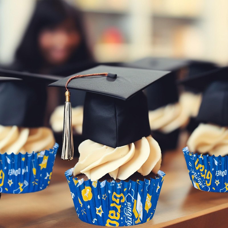 300 PCS Graduation Cupcake Liners Congrats Grad Paper Baking Cups Blue Gold gallery