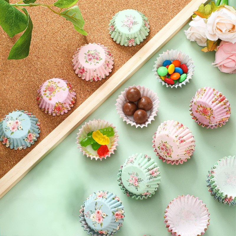 600 Count Floral Mini Cupcake Liners for Baking Watercolor Flower Small Cupca... gallery