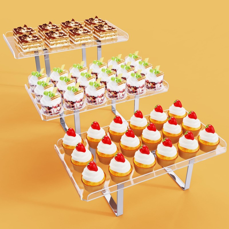 Bakzon 3 Pieces Cupcake Stand Holder, Clear Acrylic Dessert Table Display Set…