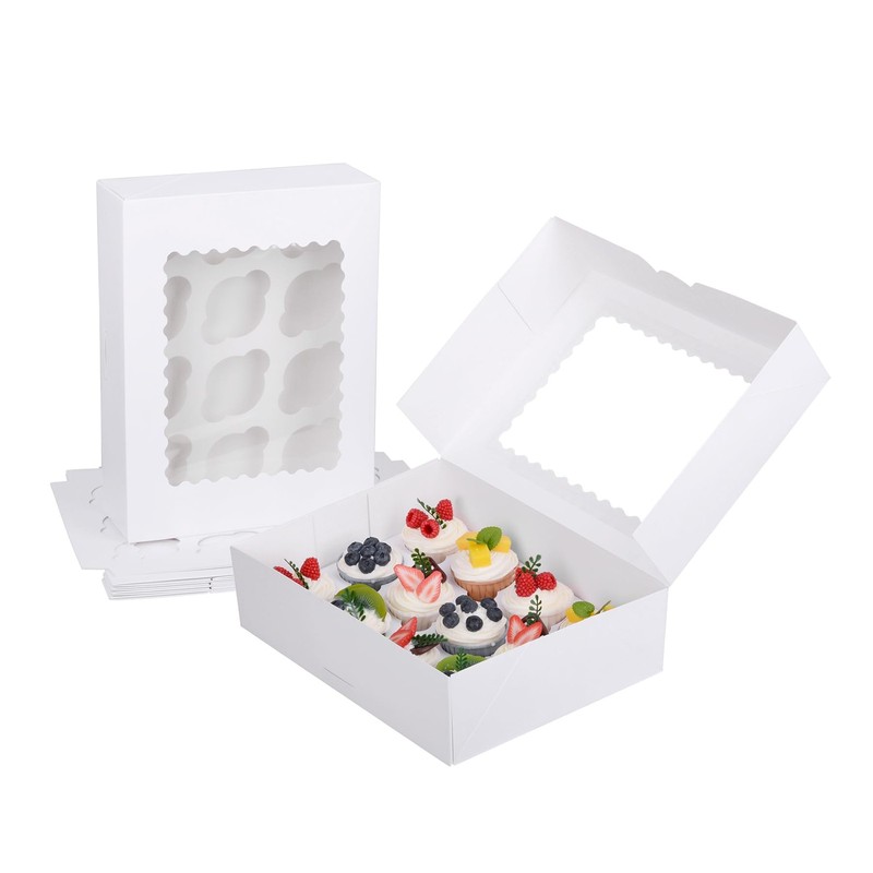 Pre-folded White Cupcake Container, Ultra Strong 12 Count with Window Boxes H…