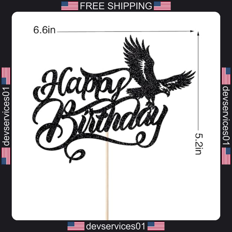 Bald Eagle Cake Topper for Birthday Party Black Glitter Decor gallery