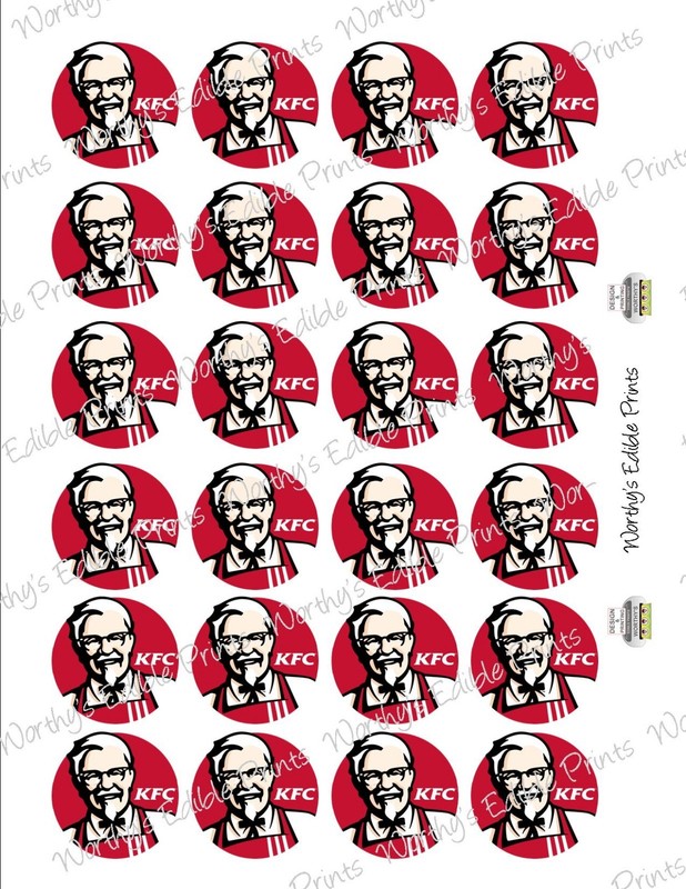 KFC Cupcake Toppers 24x4cm Printed on Edible Icing Sheet