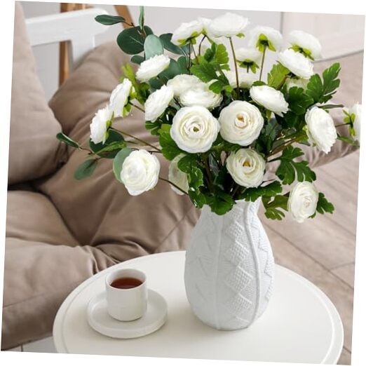 6 Pcs 27.5inch Ranunculus Artificial Flowers 18 Head White Faux Silk