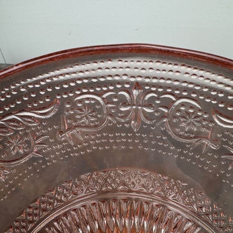 Vtg PEACH / PINK Depression Glass Cake Plate Stand w/ Pedestal - 10" Diameter gallery