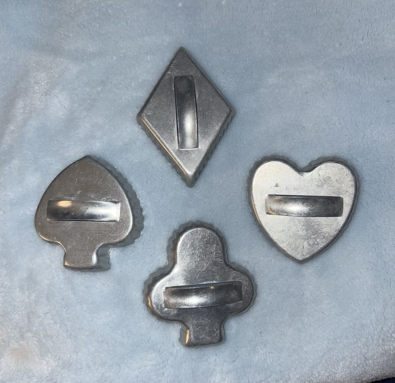 Vintage Cookie Cutters 4 Shaped Aluminum Heart, Diamond, Spade, Club, W/ Handle