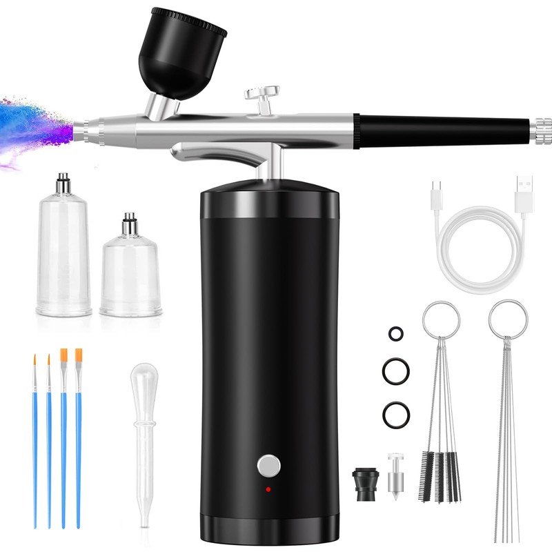 Airbrush Kit With Compressor 48PSI Rechargeable High Pressure Air Brush Black