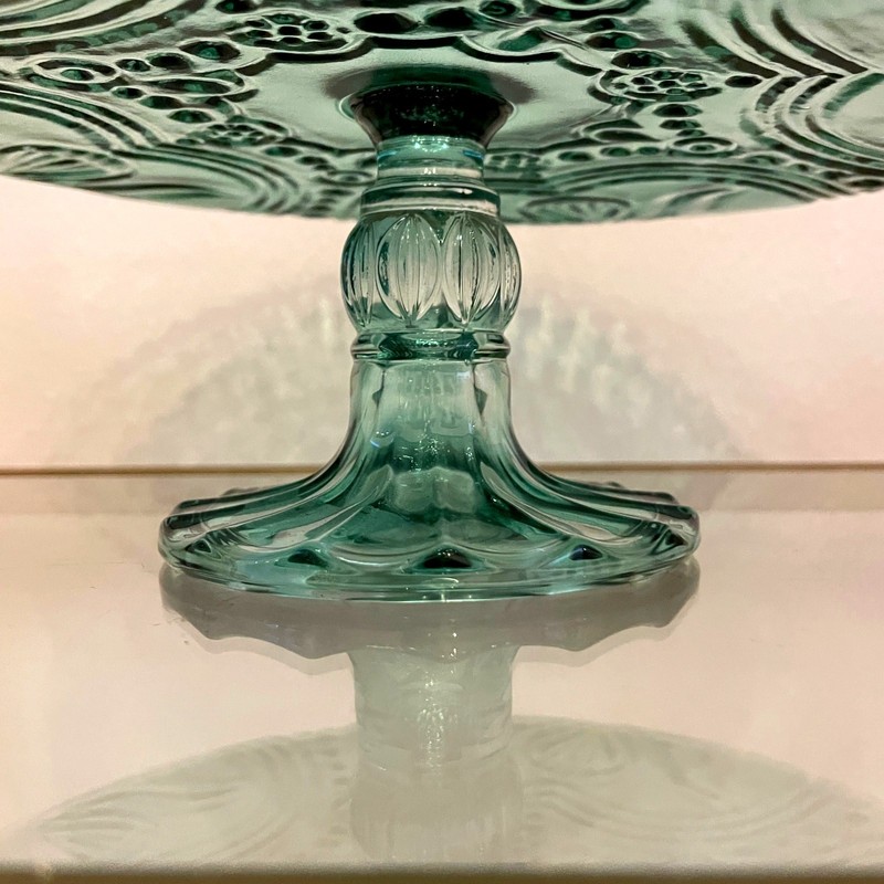 Amici Home Green Floral Footed Glass Cake Stand 10in Round Vintage Style NEW gallery