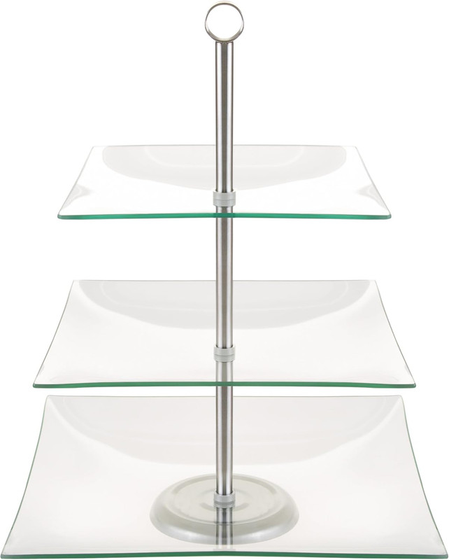 Home Dess Three Tier Square Glass Buffet and Dessert Stand, 1 Pack, Clear gallery
