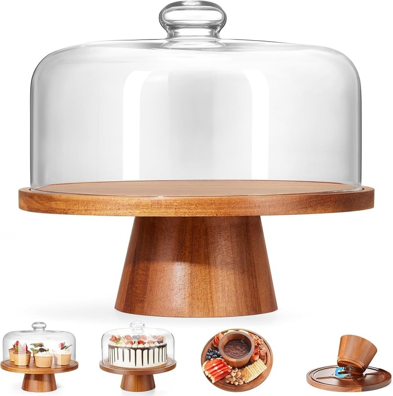 11-Inch Removable Glass Dome Acacia Cake Stand – Centerpiece for Any Occasion gallery