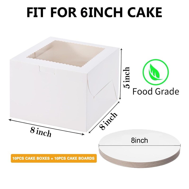 20 PCS White Square Bakery Cake Boxes with 10 Boards Window 8x8x5 Inch gallery