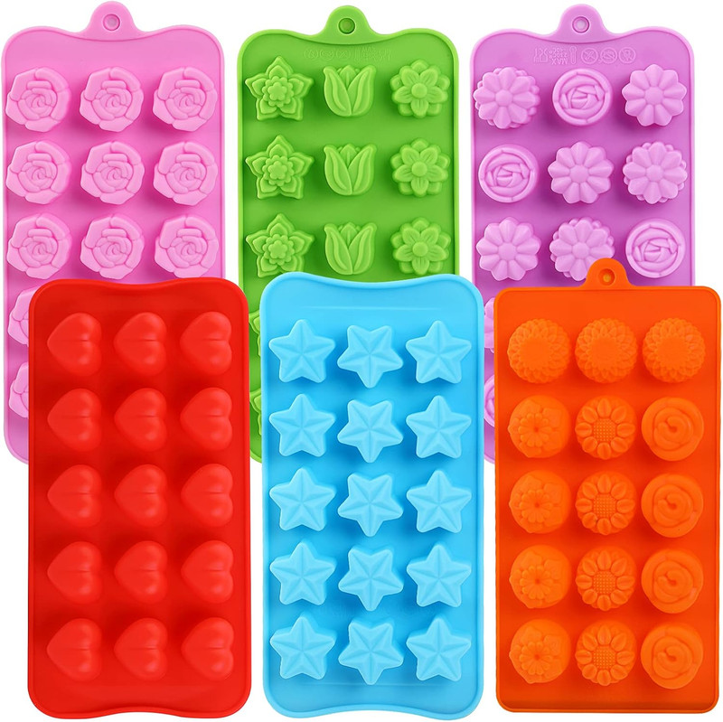 Moldes de silicona 15 cavidades para chocolate dulces y hielo formas de flores 6