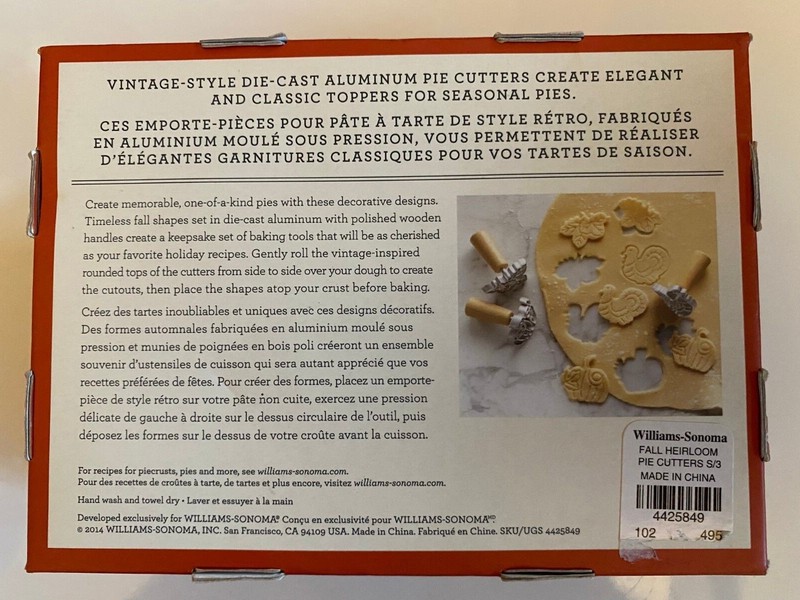 Williams Sonoma Heirloom Autumn Pie Crust Cutters Turkey Pumpkin Leaf Wood Metal gallery
