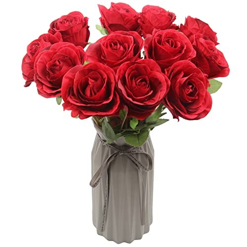 Artificial Roses Flowers for Flower Arrangement Pcs Silk Rose Bouquet 12 Red gallery