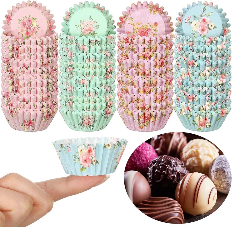 600 Count Floral Mini Cupcake Liners for Baking Watercolor Flower Small Cupcake