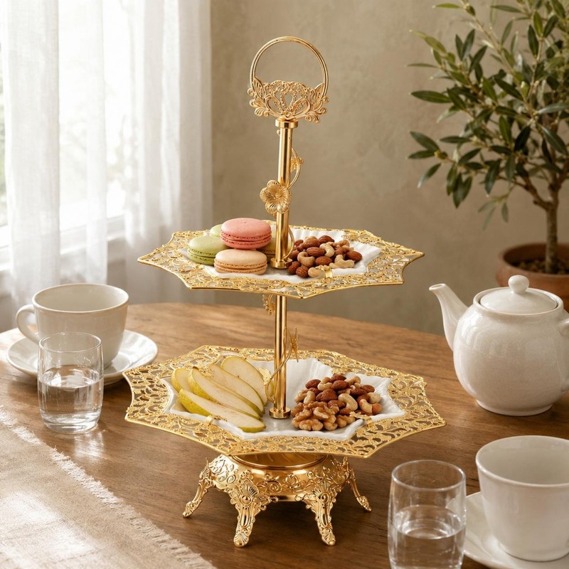 Glass Fruit Tray Stand Gilded Tableware Openwork gallery
