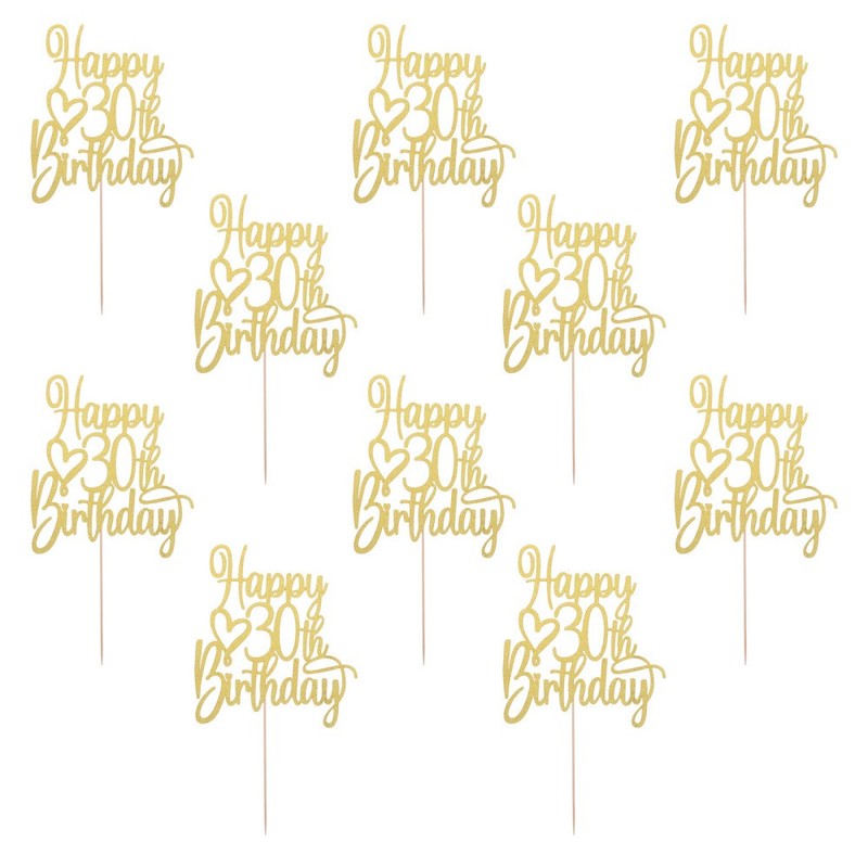 10pcs Golden Paper Birthday Cake Topper Decorations for 30th Birthday Party gallery